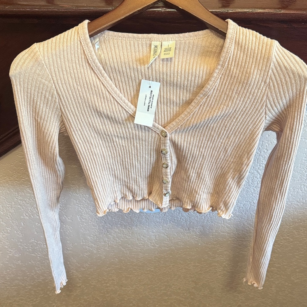 Sky and Sparrow Women’s Size Small NWT Blush Cream Ribbed Button-Up Cardigan